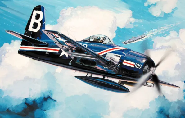 War, art, painting, aviation, ww2, Theory F8F Bearcat
