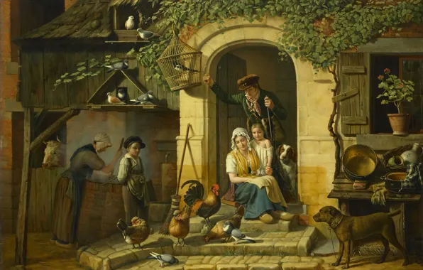 Tree, oil, picture, genre, Henri Voordecker, Hunting Lodge