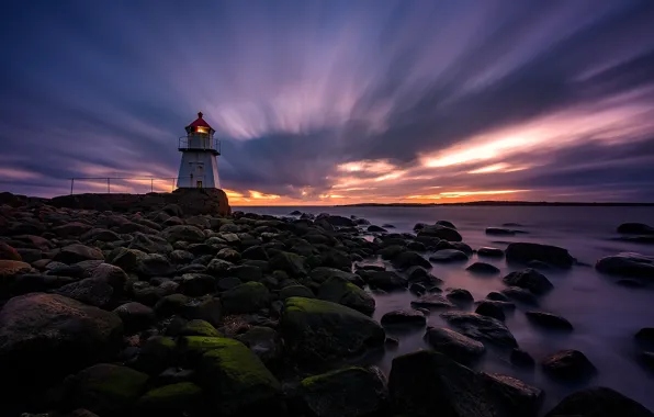 Sunset, coast, lighthouse, the evening, Norway