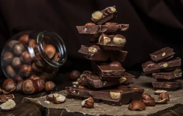Chocolate, nuts, sweet, hazelnuts