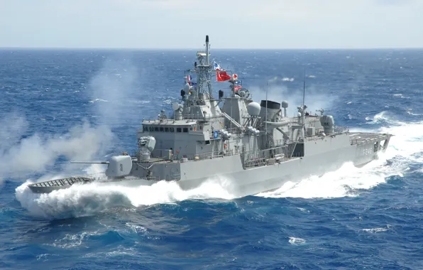 Picture Sea, Ship, Wave, The frigates of the "Barbaros", TCG Salihreis (F-246), Turkish Navy