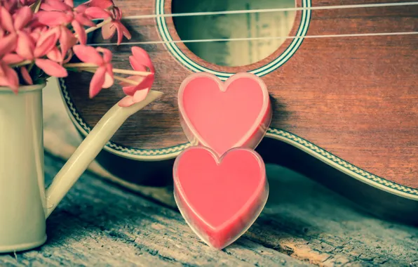 Flowers, heart, love, vintage, heart, romantic, ukulele