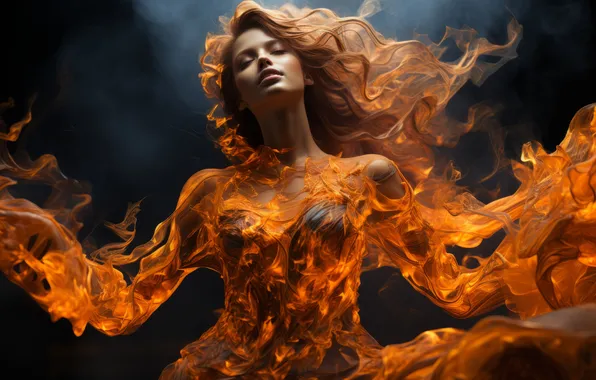 Picture Girl, Fire, Hair, Digital art, AI art, The Art of Artificial Intelligence, Neural network