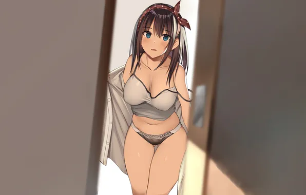 Girl, sexy, lingerie, pantsu, cleavage, panties, erect nipples, long hair