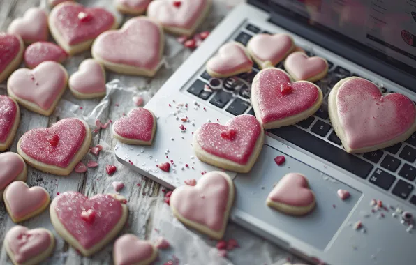 Love, holiday, heart, Board, heart, cookies, hearts, keyboard