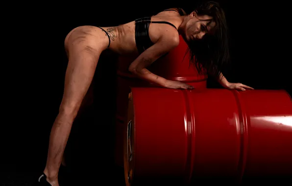 Ass, look, pose, model, panties, makeup, figure, tattoo
