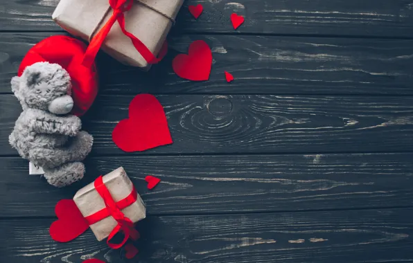 Love, gift, heart, red, love, bear, wood, romantic