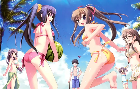 Beach, Girls, Watermelon, Guy, natsu no ame