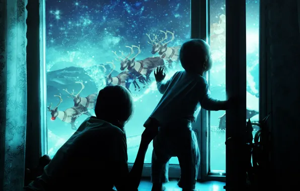 Winter, look, glass, stars, night, children, darkness, holiday