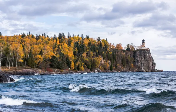 Nature, Sea, Rocks, Wave, Lighthouse, Forest, Landscape