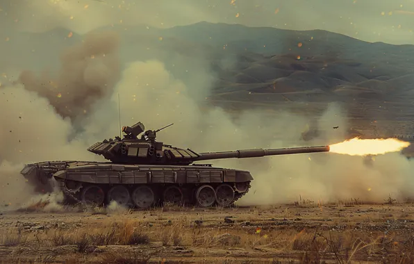 Smoke, Tank, Shot, Side, Digital art, AI art, The Art of Artificial Intelligence, Neural network