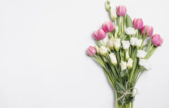 Flowers, bouquet, tulips, eustoma