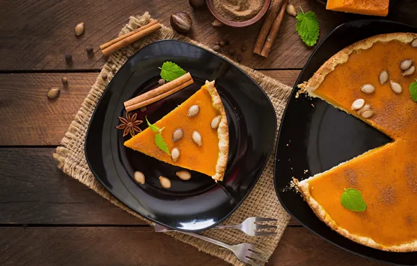 Walnut, plate, pie, pumpkin, cinnamon, Timolina