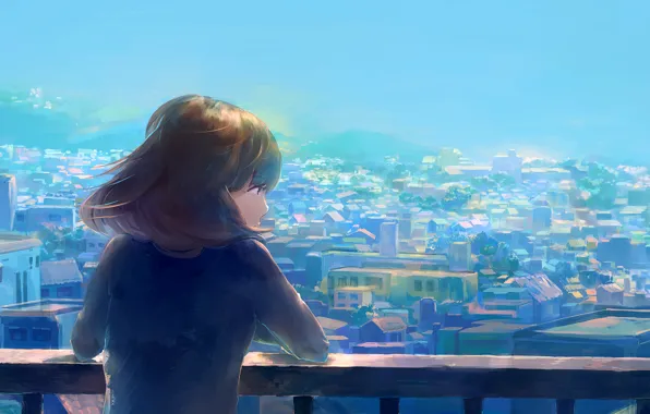 Girl, the city, back, home, anime, art, heriki, trkj