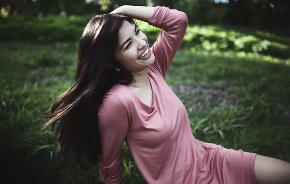 Girl, smile, dress, brunette