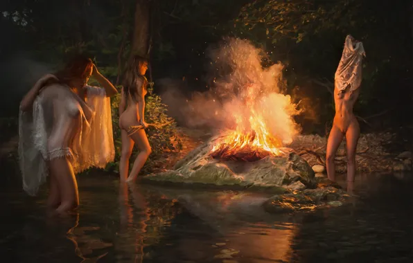Forest, girl, nature, the fire