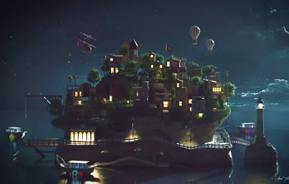 Island, settlement, Island NightShot