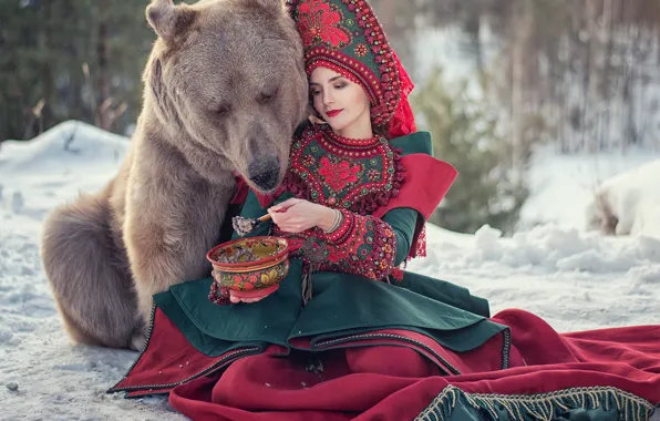 Picture girl, mood, the situation, bear, bear, outfit, treat, porridge