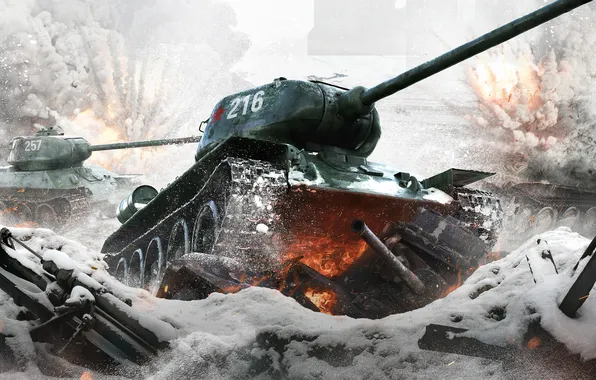 Winter, snow, fire, the film, smoke, explosions, battle, USSR