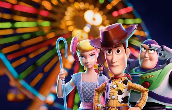 Background, cartoon, poster, characters, Toy Story 4, Toy story 4