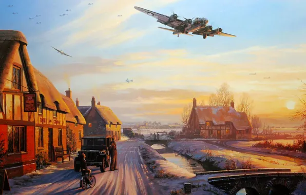 Figure, art, bomber, Nicolas Trudgian, A Welcome At The Inn, B-17