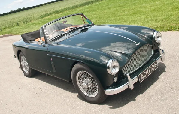 Picture road, field, Aston Martin, green, classic, the front, 1957, DB2/4