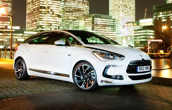 White, night, lights, building, citroen, the front, hybrid, Citroen