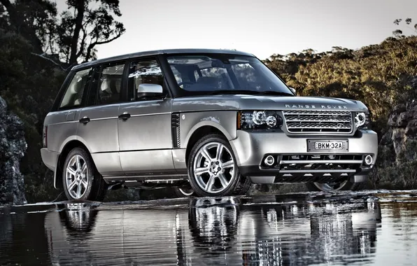Water, reflection, background, jeep, Land Rover, Range Rover, the front, Range Rover