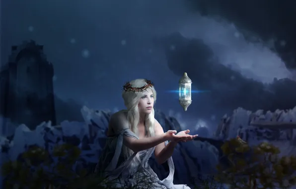 Picture girl, night, magic, magic