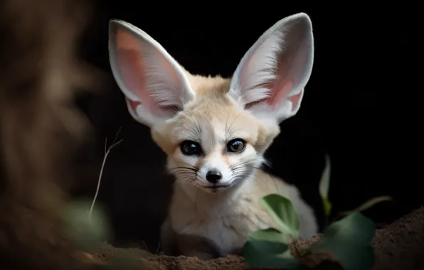 Look, portrait, Fox, face, cub, ears, Fenech, digital art