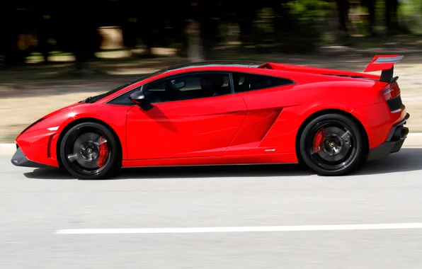 Red, Lamborghini, Gallardo, side view, Lamborghini, LP570-4, Super Trophy, Road