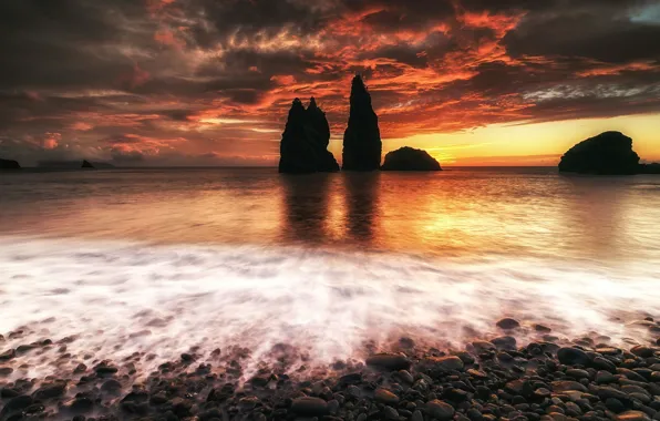 Sea, wave, the sky, clouds, light, sunset, bright, clouds