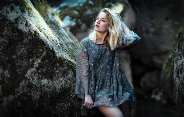 Look, girl, pose, rocks, hair, Pedro Courelas