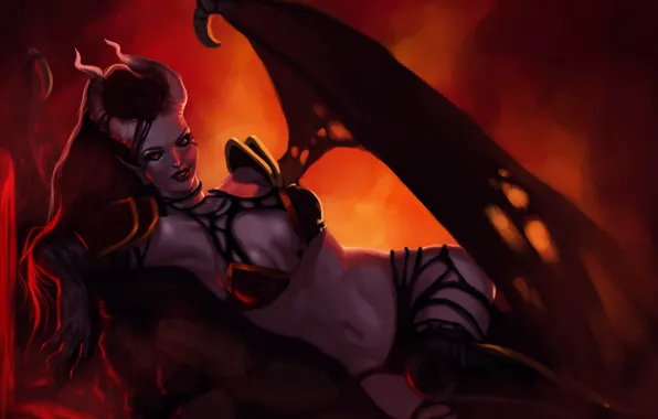 Look, hair, wings, horns, Dota 2, succubus, Queen Of Pain