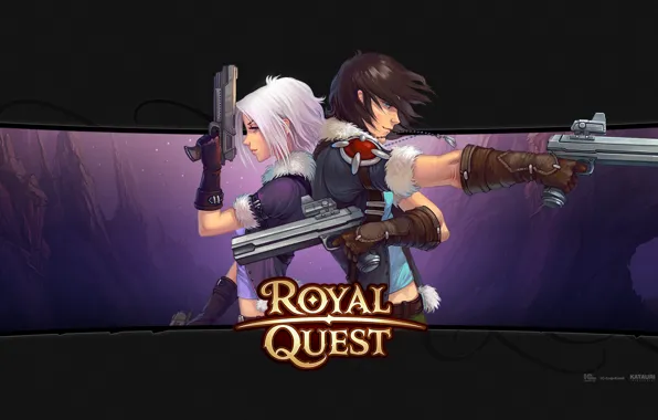 Girl, The inscription, Weapons, Guy, MMORPG, Guns, Royal Quest