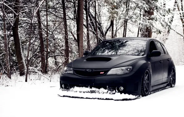 Winter, car, machine, auto, forest, snow, Wallpaper, black