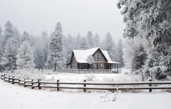 Winter, snow, village, house, house, hut, winter, snow