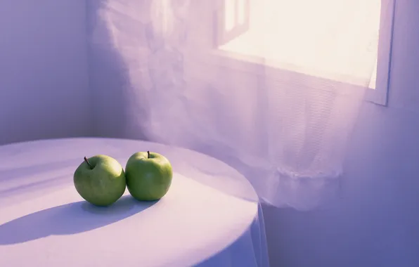 Table, room, apples, different, green, tablecloth