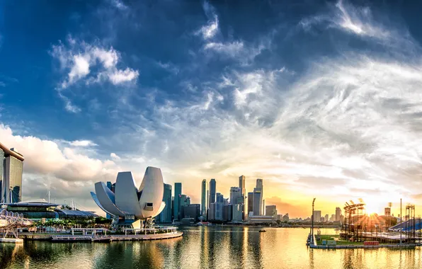 Sky, water, Singapore, buildings