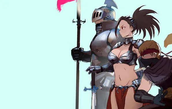 Girl, sword, armor, anime, weapons, digital art, warrior, fantasy art