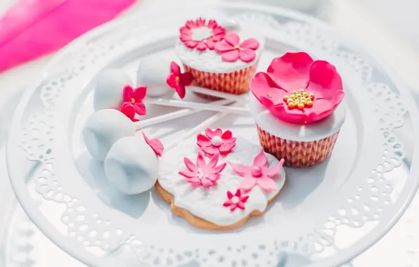 Picture cookies, candy, dessert, glaze, cupcakes