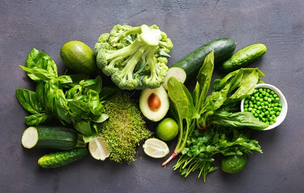Greens, leaves, food, polka dot, green, lime, fruit, vegetables