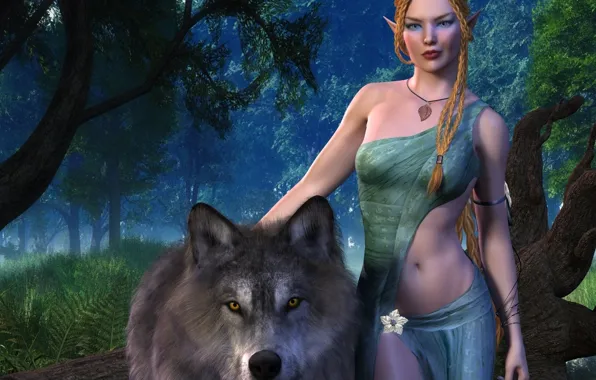 Picture girl, fantasy, look, wolf