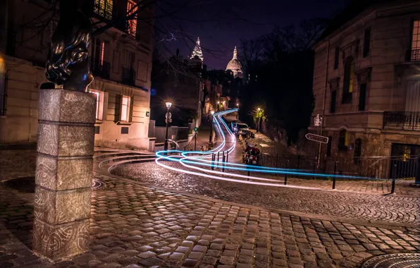 Picture road, night, lights, movement, France, Paris, home, excerpt