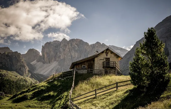 Picture mountains, house, The Dolomites