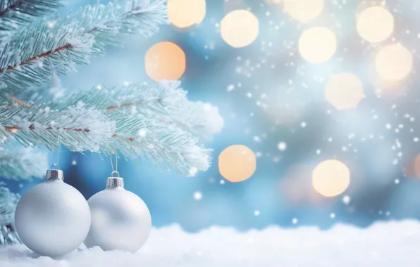 Decoration, snowflakes, background, balls, tree, New Year, Christmas, new year