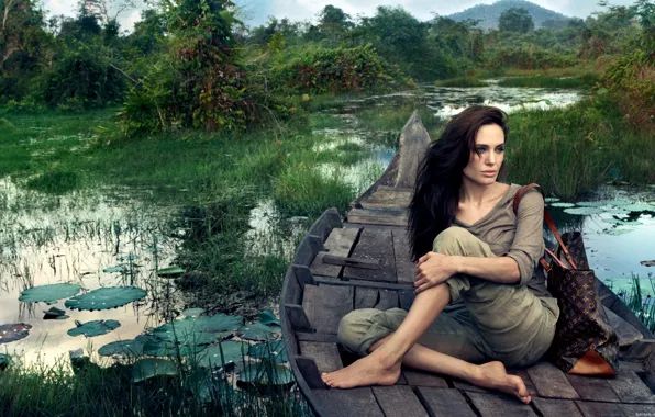 Picture boat, angelina jolie, sitting, swamp