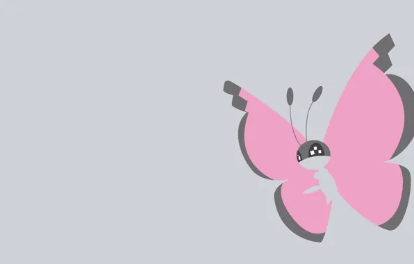 Picture eyes, butterfly, wings, pink, antennae, grey background