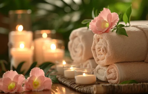 Flowers, candles, orchids, towels, Orchid, AI art, neural network