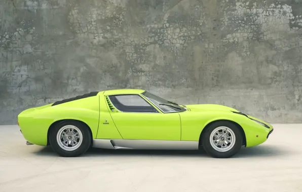 Picture Lamborghini, supercar, 1967, Miura, side view, Lamborghini Miura P400